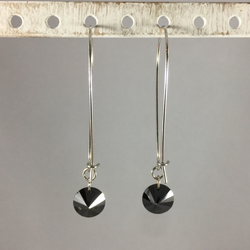 Black Diamond Hoop Earrings - Picture 1 of 8